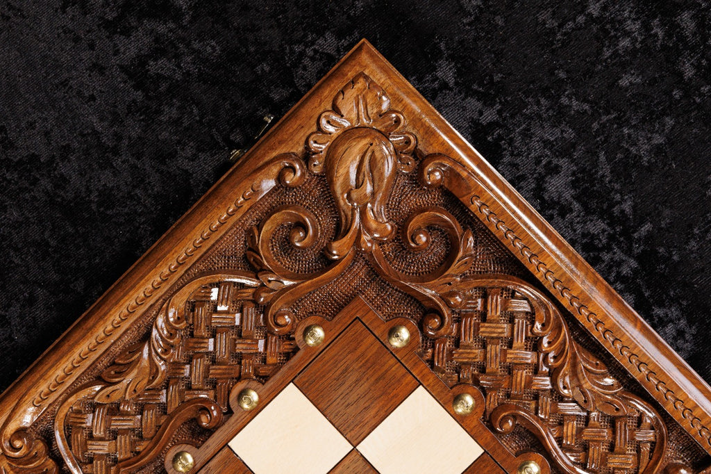 Classic Chess–Backgammon Board with Ornamental Braid Pattern & Epoxy Resin – 60 cm | 23.6"