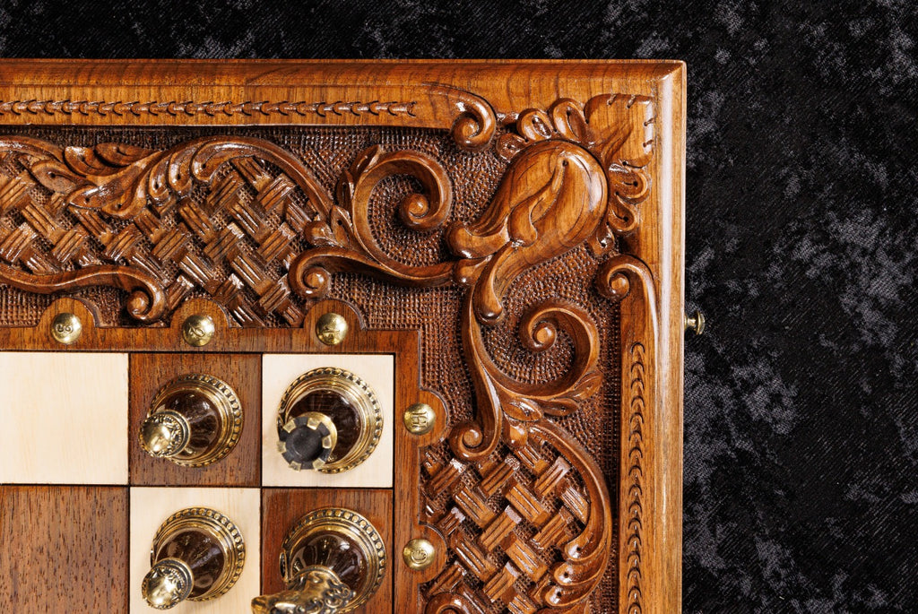 Classic Chess–Backgammon Board with Ornamental Braid Pattern & Epoxy Resin – 60 cm | 23.6"