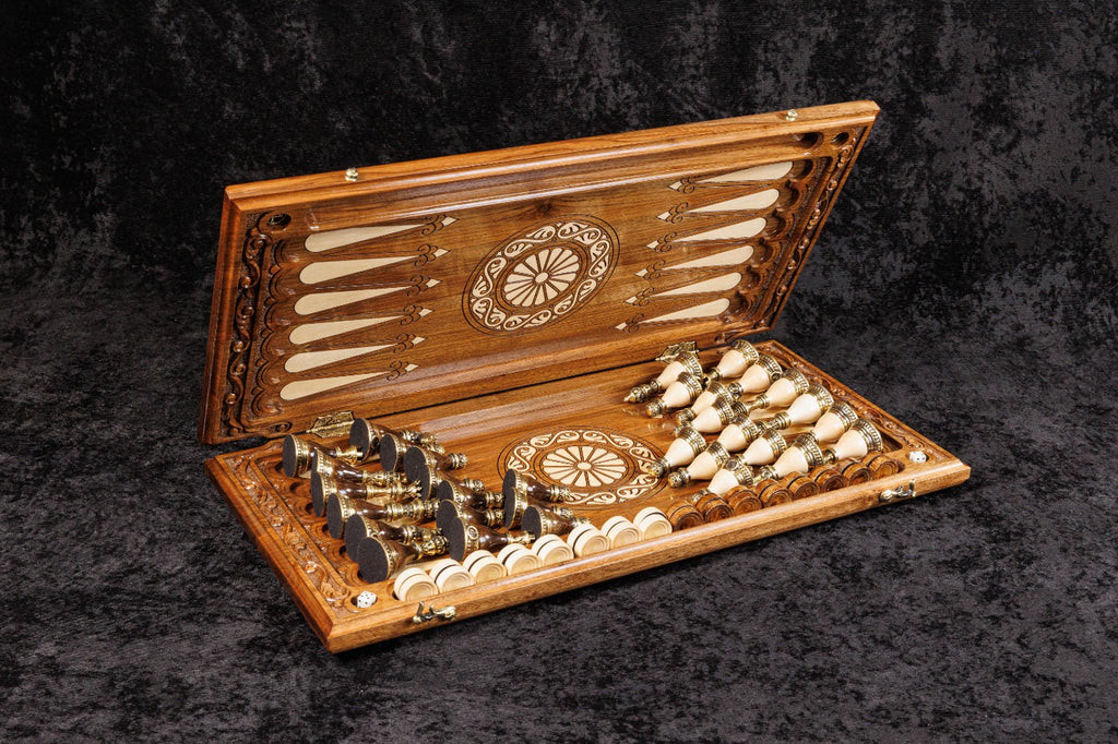 Classic Chess–Backgammon Board with Ornamental Braid Pattern & Epoxy Resin – 60 cm | 23.6"