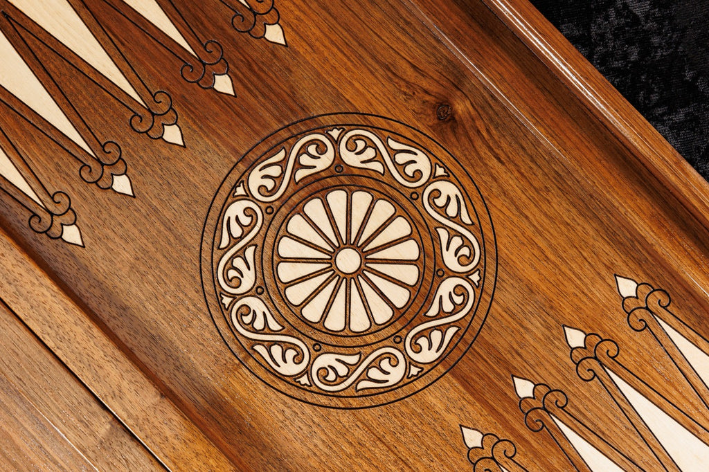 Classic Chess–Backgammon Board with Ornamental Braid Pattern & Epoxy Resin – 60 cm | 23.6"