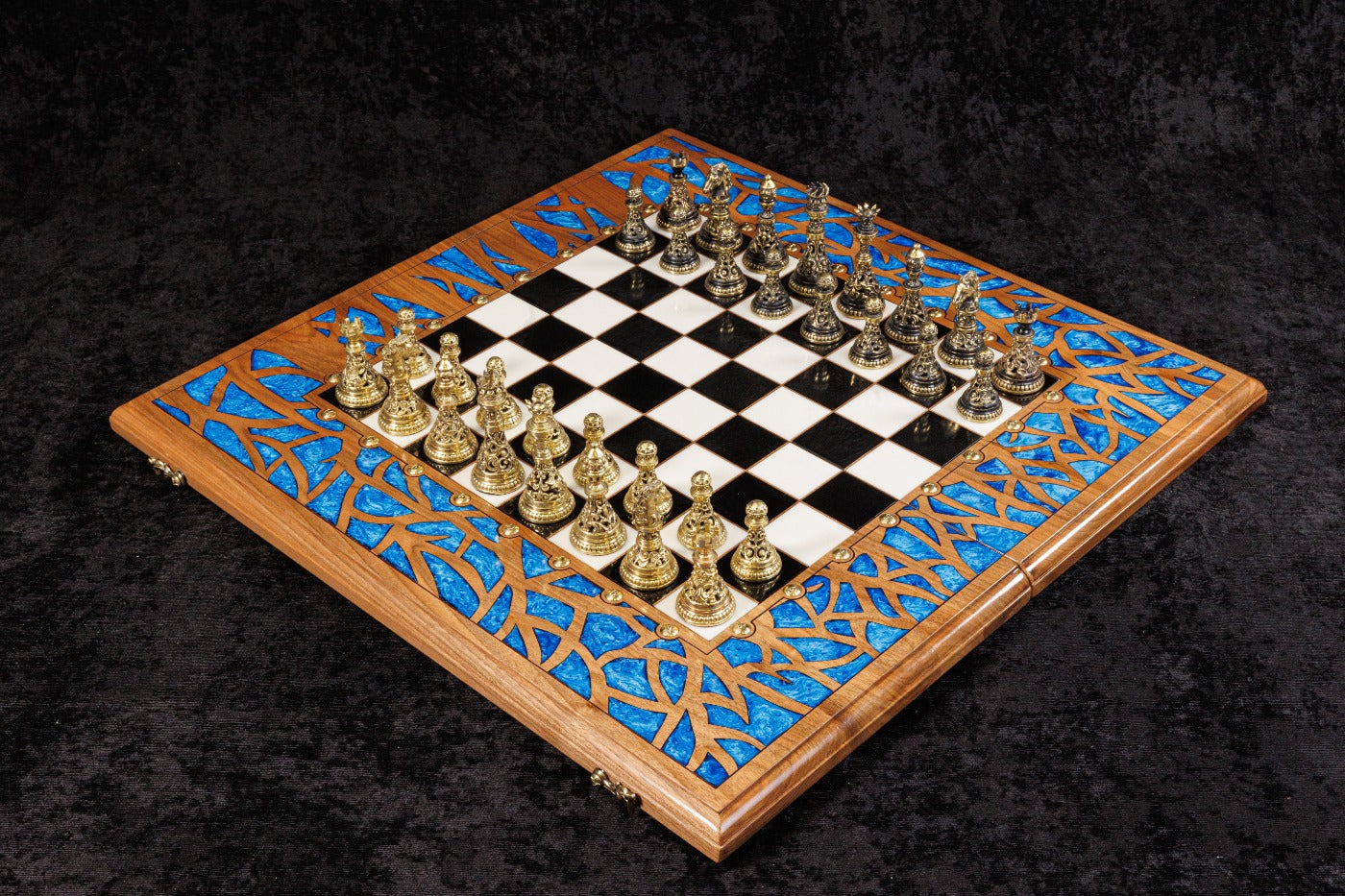 Handcrafted Tree of Life chess and backgammon board with epoxy resin detailing 60 cm