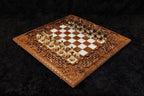 Handcrafted chess backgammon board with ornamental braid pattern and epoxy resin 70 cm