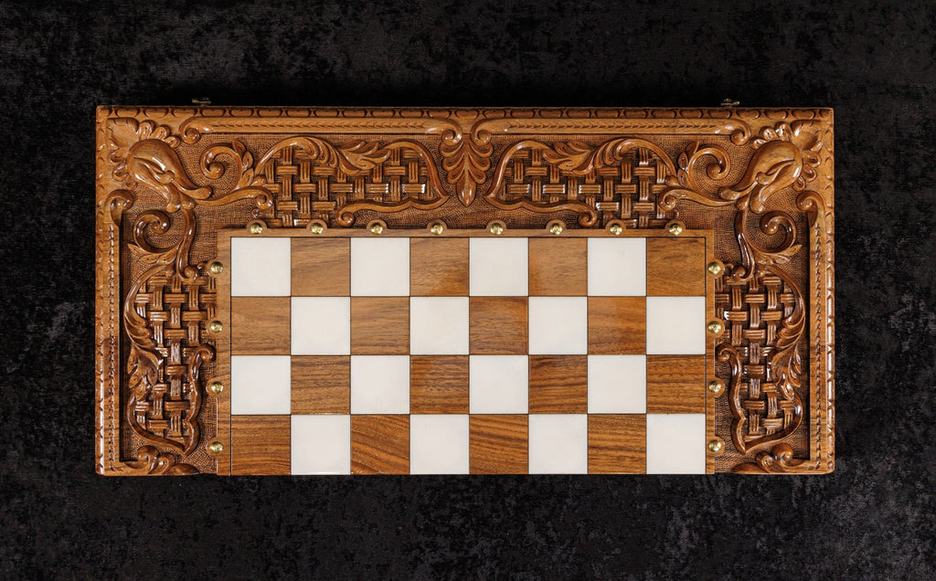 Ornamental Braid Chess–Backgammon Board with Epoxy Resin 70 cm | 23.6"