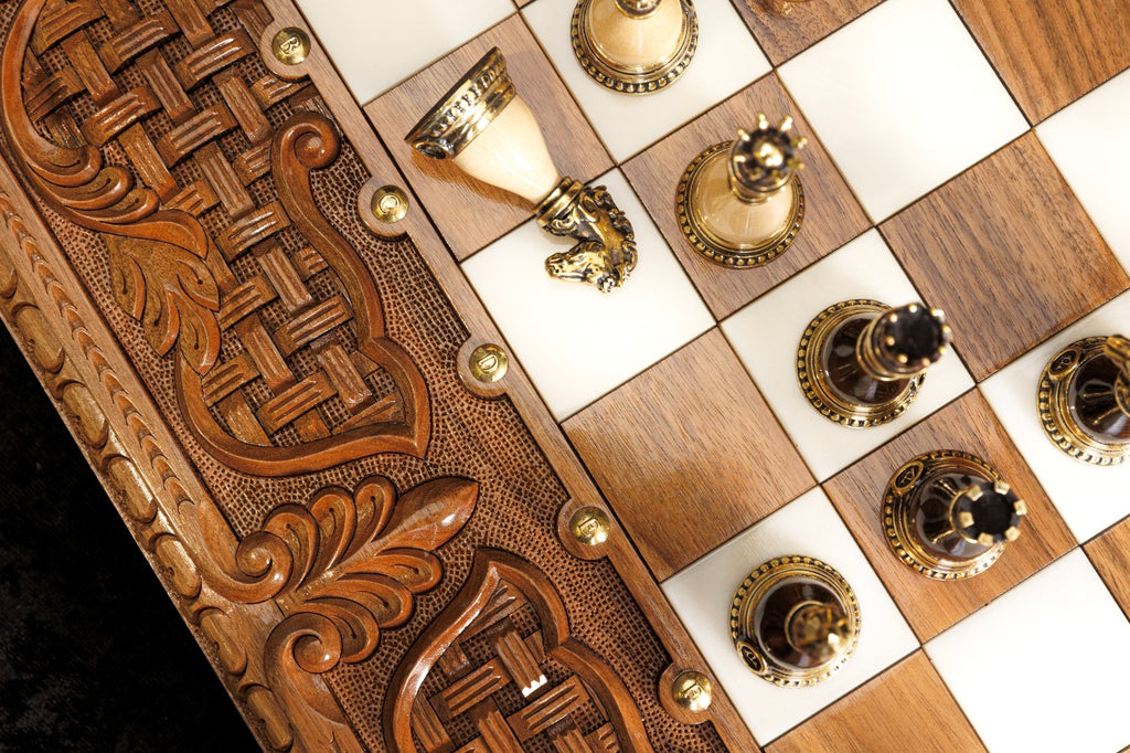 Ornamental Braid Chess–Backgammon Board with Epoxy Resin 70 cm | 23.6"