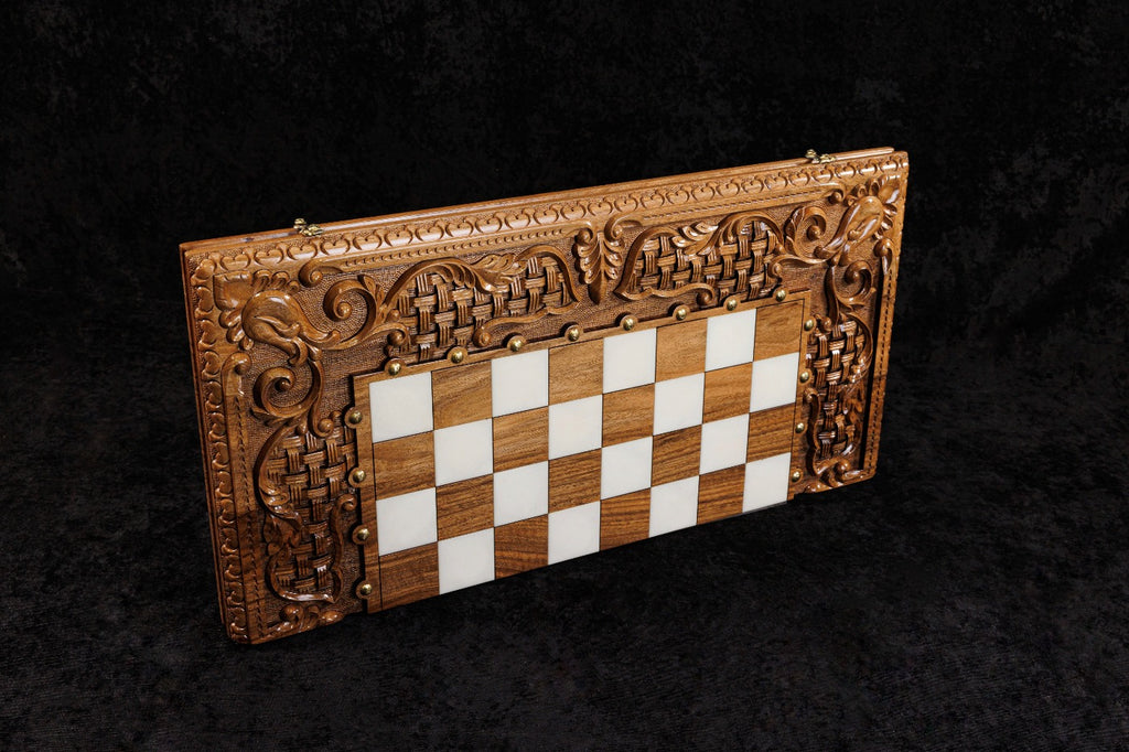 Ornamental Braid Chess–Backgammon Board with Epoxy Resin 70 cm | 23.6"
