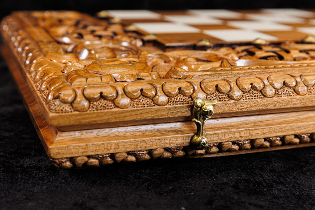 Ornamental Braid Chess–Backgammon Board with Epoxy Resin 70 cm | 23.6"