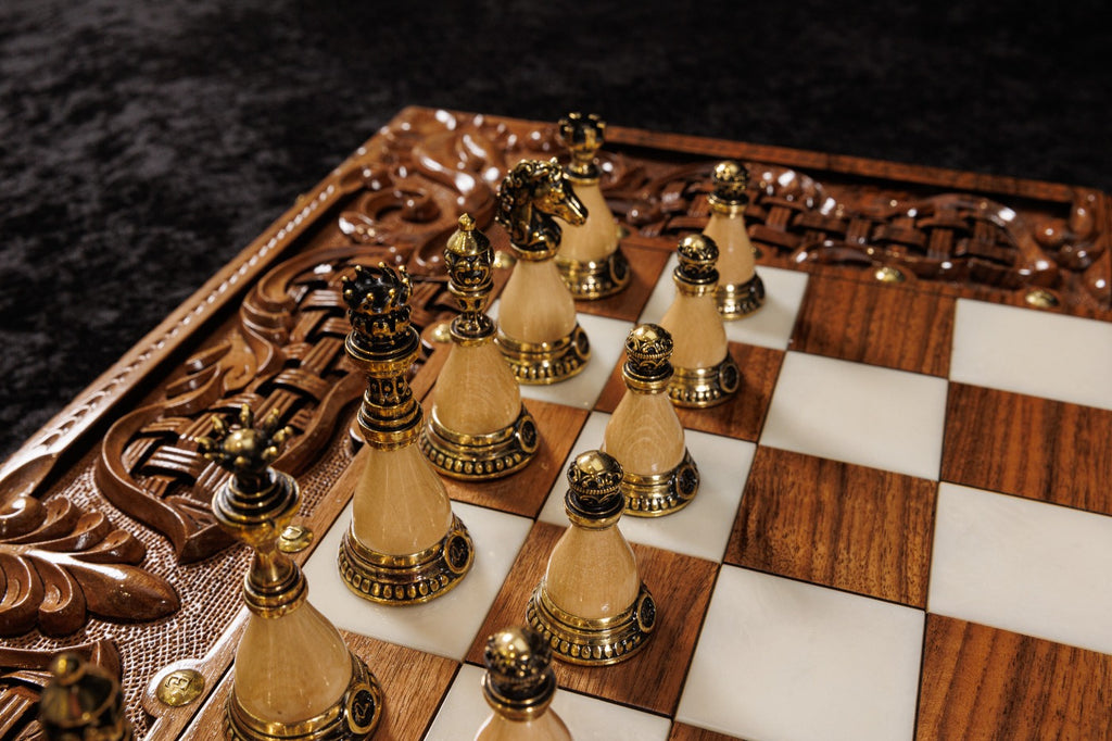 Ornamental Braid Chess–Backgammon Board with Epoxy Resin 70 cm | 23.6"