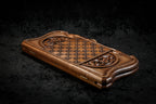 "Rural Scene" Inlay Copyrighted Mount Ararat Outline backgammon set - side profile showing the craftsmanship