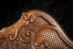 "Rural Scene" Inlay Copyrighted Mount Ararat Outline backgammon set - close-up of the carved design