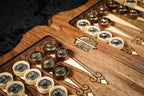 "Rural Scene" Inlay Copyrighted Mount Ararat Outline backgammon set - side profile showing the craftsmanship