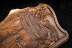 "Rural Scene" Inlay Copyrighted Mount Ararat Outline backgammon set - detail of the wood grain and finish