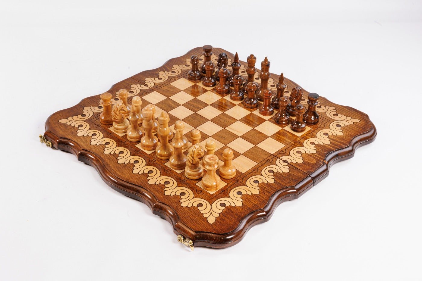 Medium handmade chess and backgammon set with ornamental pattern design 19.7 inch