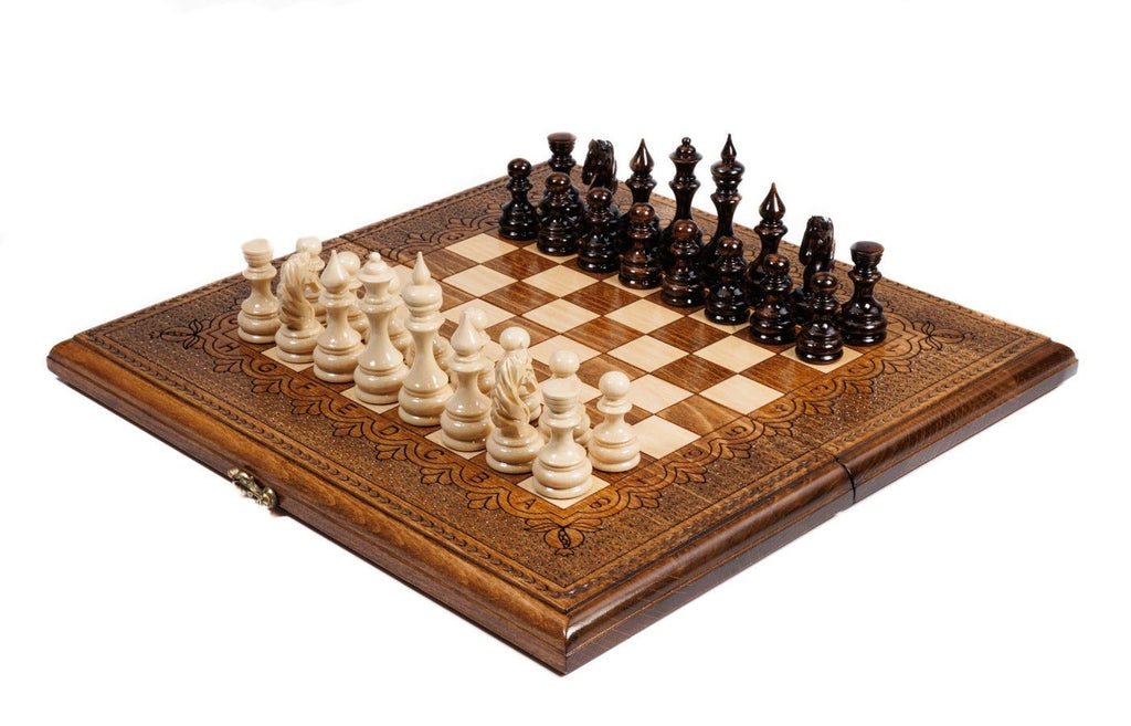 Luxury Armenian wooden chess set and backgammon board with beech wood