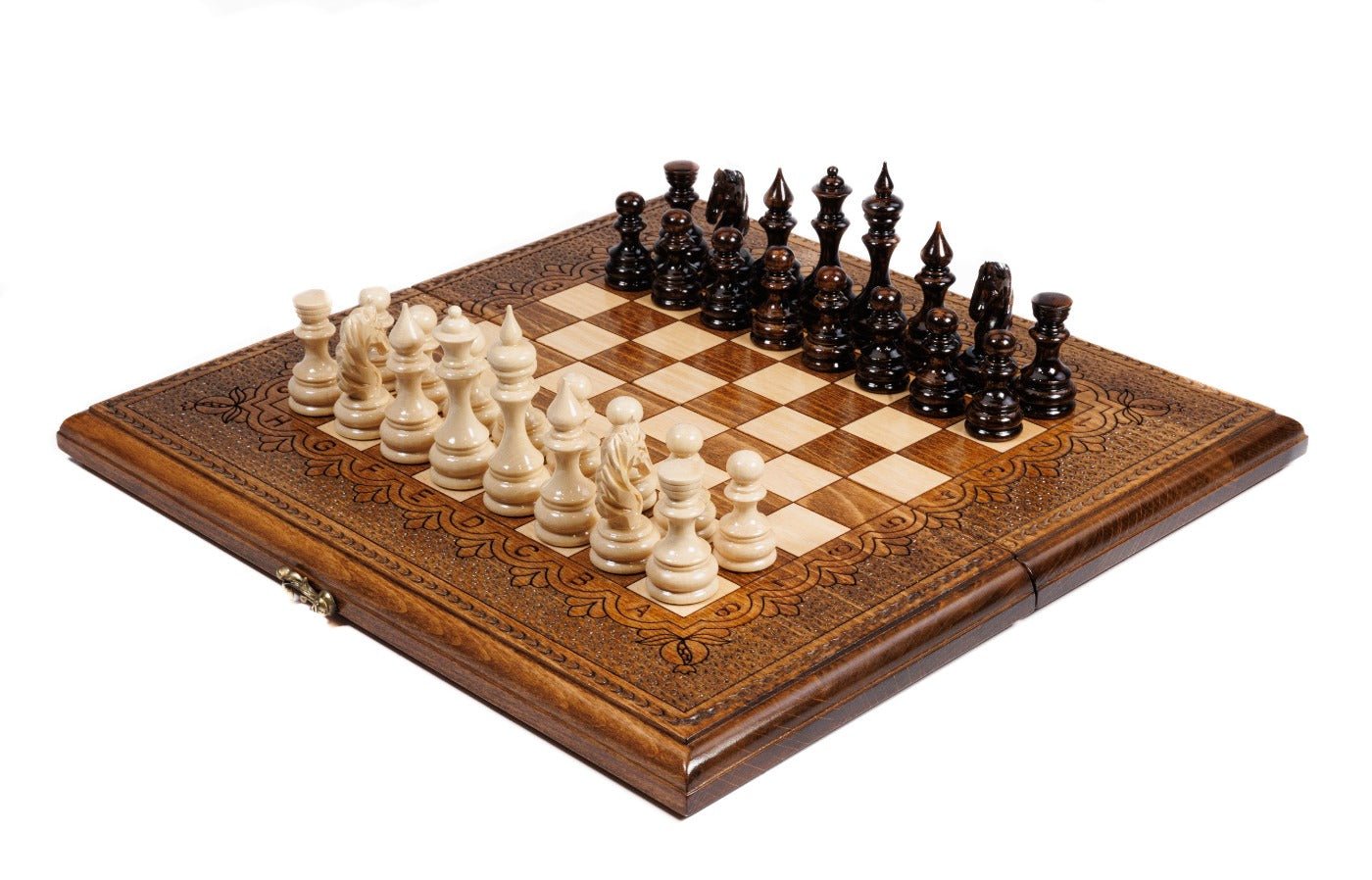Luxury Armenian wooden chess set and backgammon board with beech wood