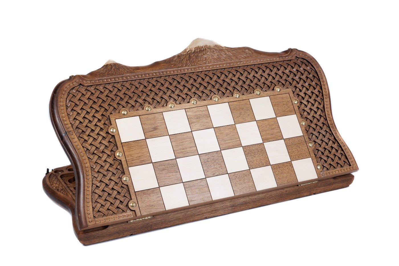 Luxury Wooden Carved Chess Set & Backgammon With Ornamental Braid 60 cm | 23.6" - Unumperfectus