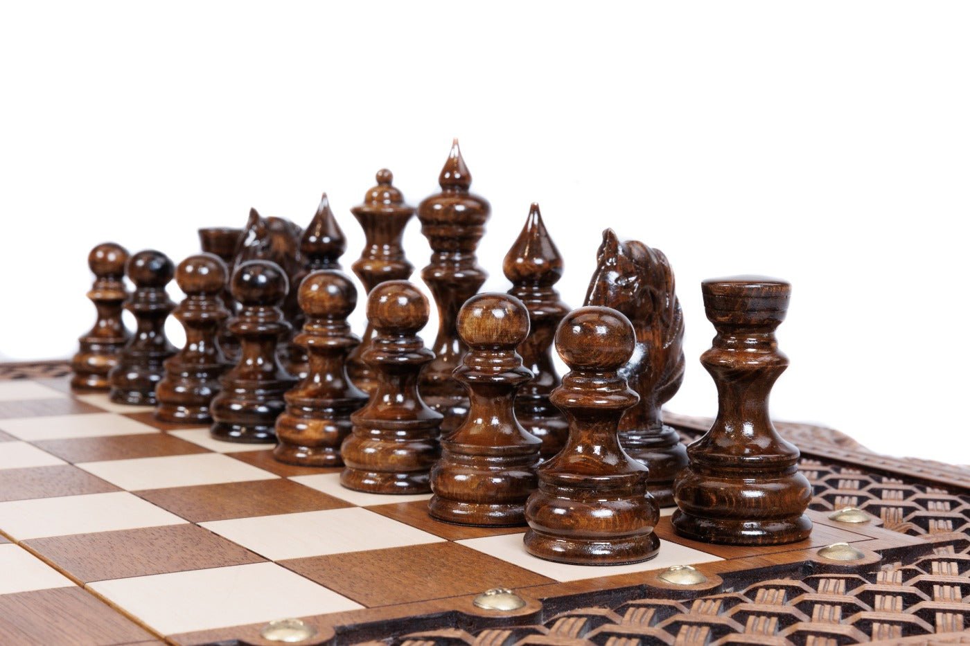 Luxury Wooden Carved Chess Set & Backgammon With Ornamental Braid 60 cm | 23.6" - Unumperfectus