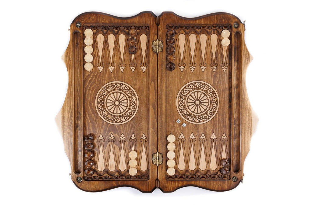 Luxury Wooden Carved Chess Set & Backgammon With Ornamental Braid 60 cm | 23.6" - Unumperfectus