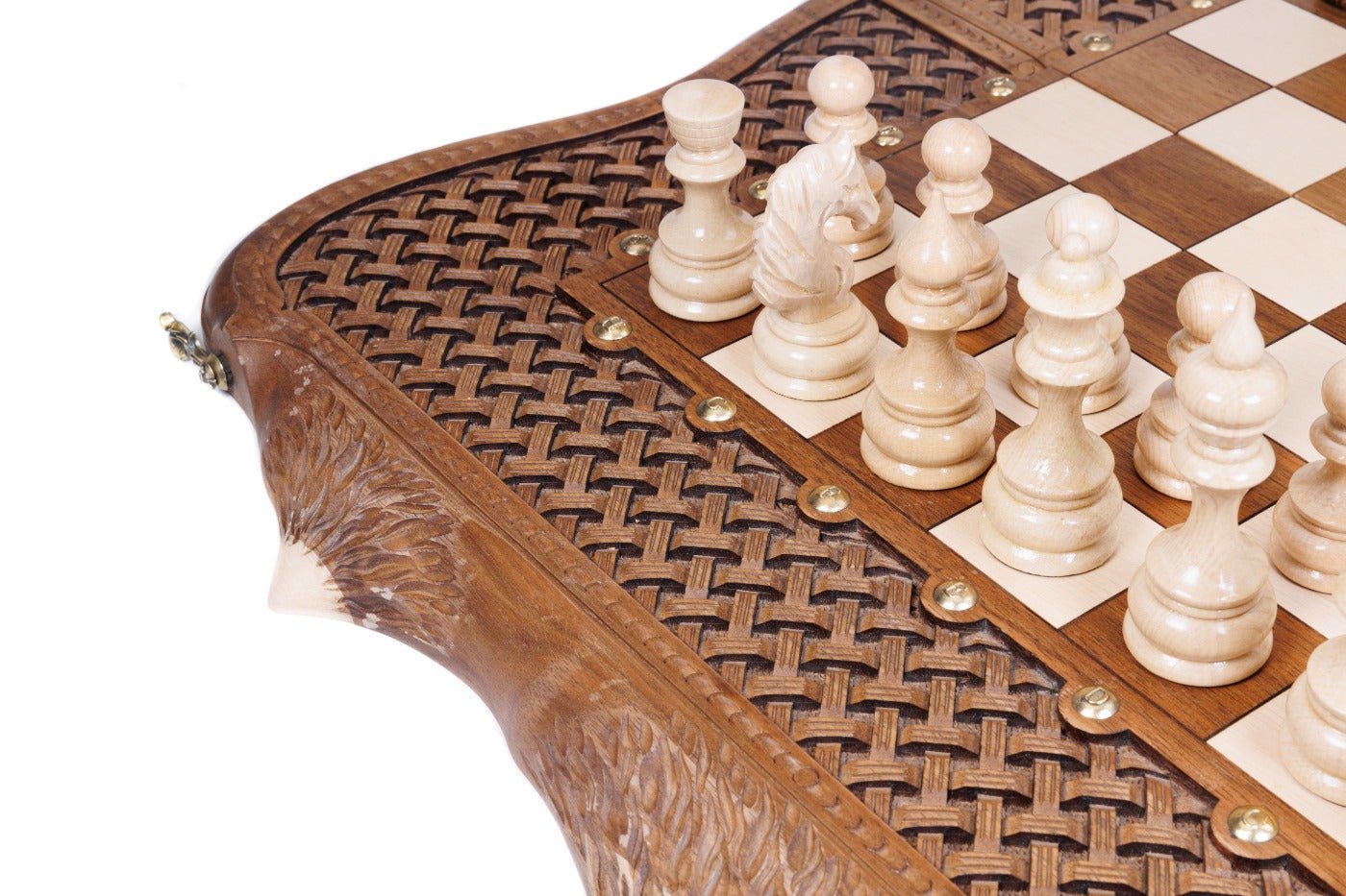 Luxury Wooden Carved Chess Set & Backgammon With Ornamental Braid 60 cm | 23.6" - Unumperfectus