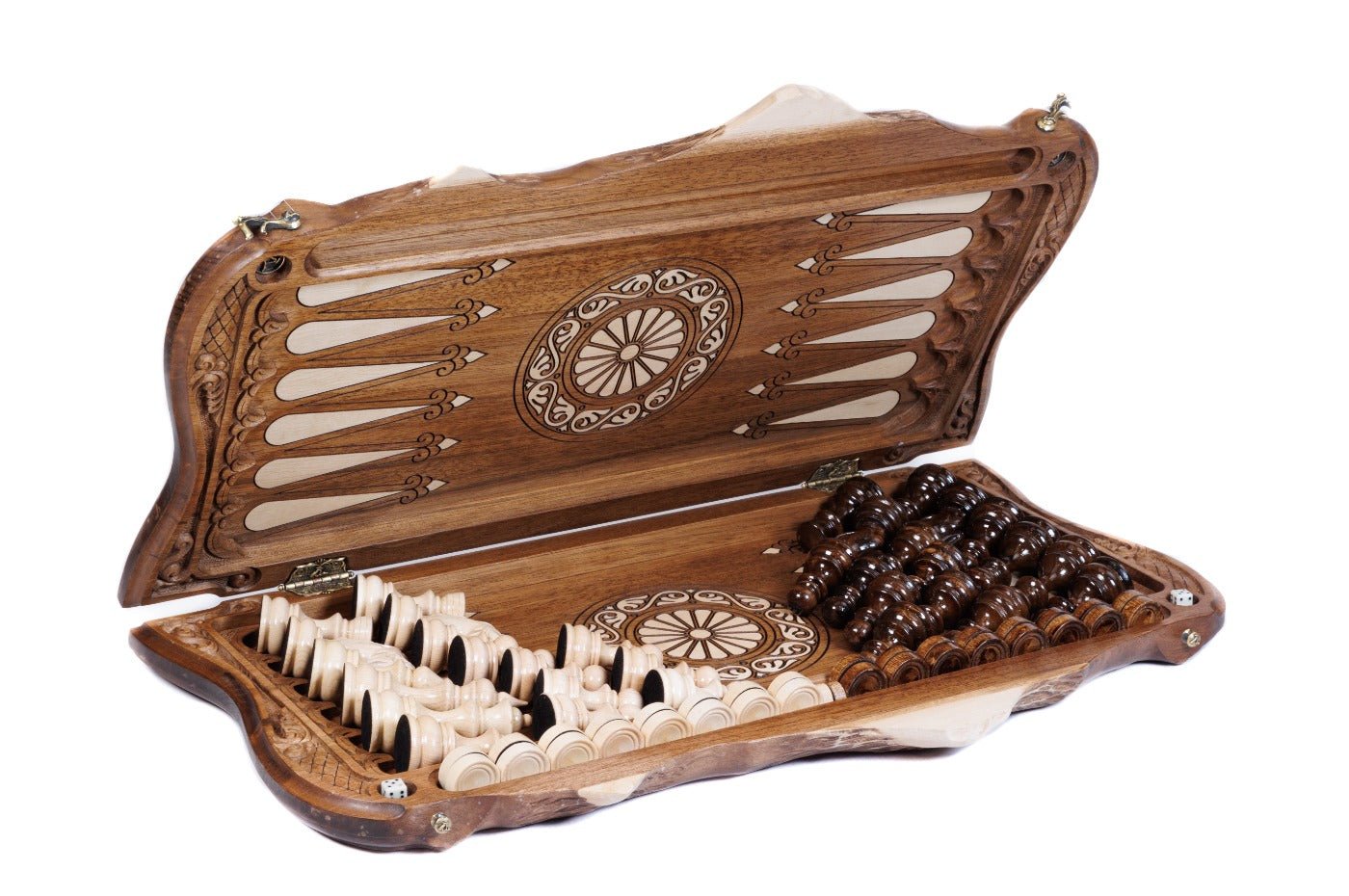 Luxury Wooden Carved Chess Set & Backgammon With Ornamental Braid 60 cm | 23.6" - Unumperfectus