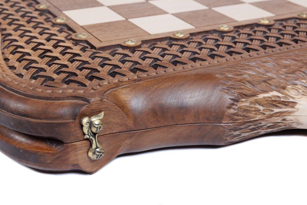 Luxury Wooden Carved Chess Set & Backgammon With Ornamental Braid 60 cm | 23.6" - Unumperfectus