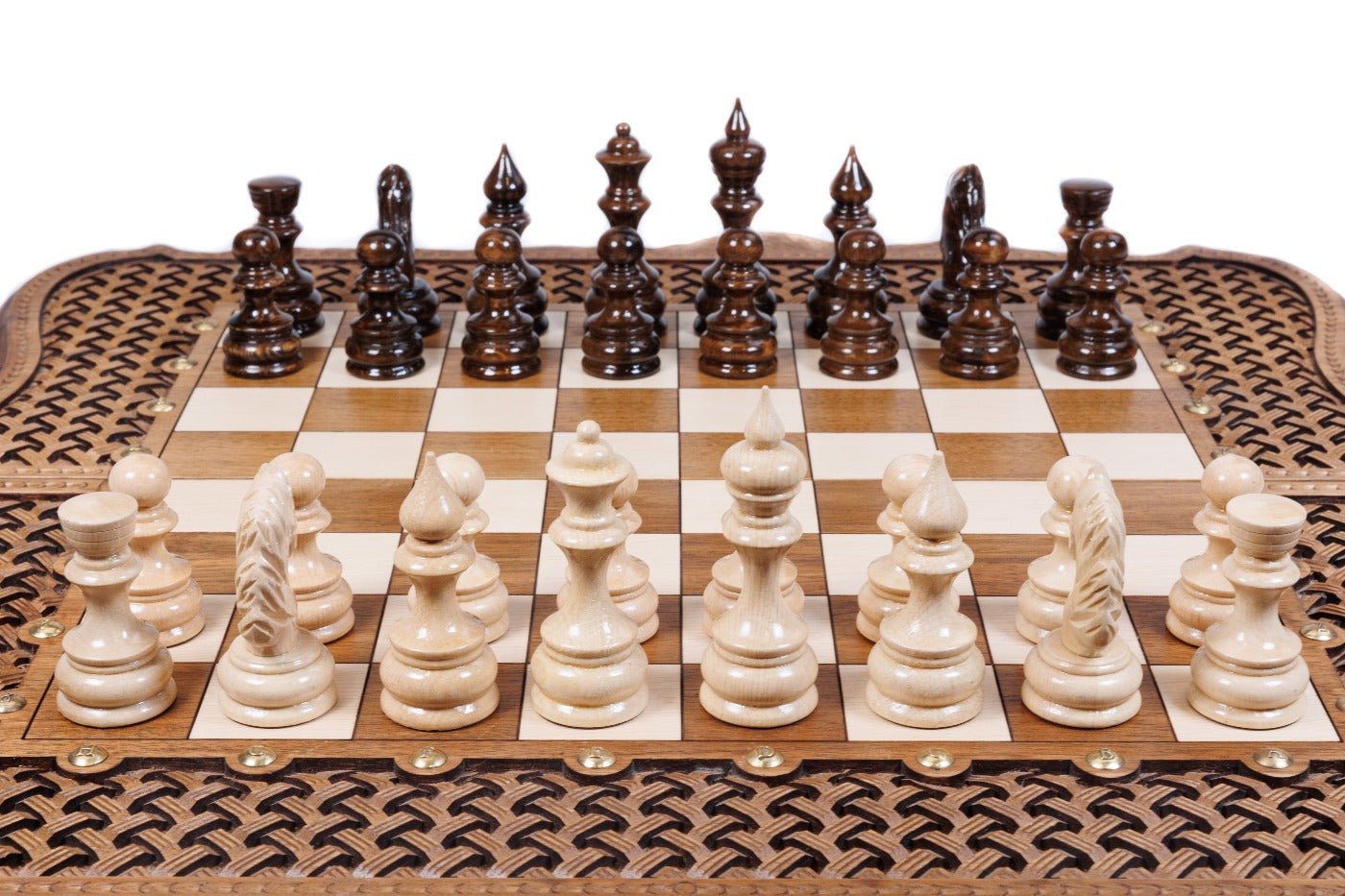 Luxury Wooden Carved Chess Set & Backgammon With Ornamental Braid 60 cm | 23.6" - Unumperfectus