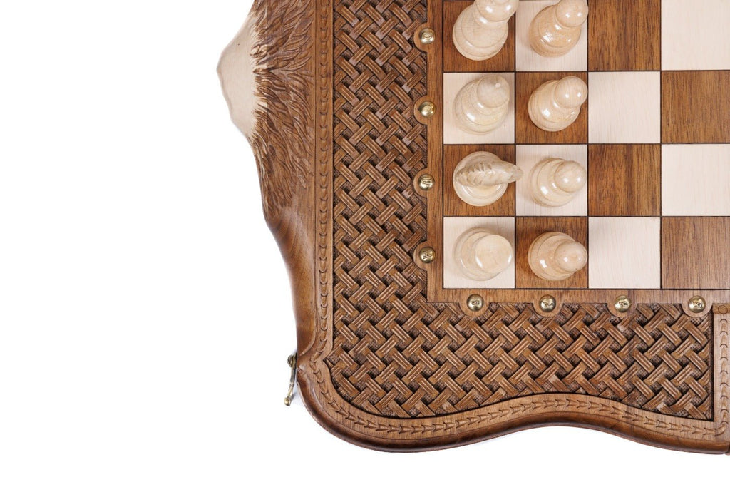 Luxury Wooden Carved Chess Set & Backgammon With Ornamental Braid 60 cm | 23.6" - Unumperfectus