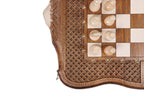 Carved Ornamental Braid chess and backgammon set - corner detail of the board