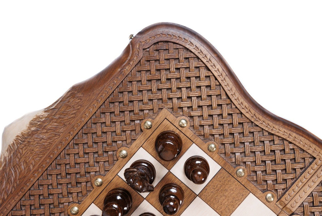 Luxury Wooden Carved Chess Set & Backgammon With Ornamental Braid 60 cm | 23.6" - Unumperfectus