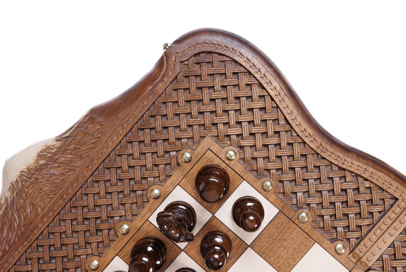 Luxury Wooden Carved Chess Set & Backgammon With Ornamental Braid 60 cm | 23.6" - Unumperfectus