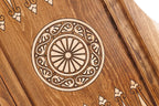 Carved Ornamental Braid chess and backgammon set - chess pieces set up for play