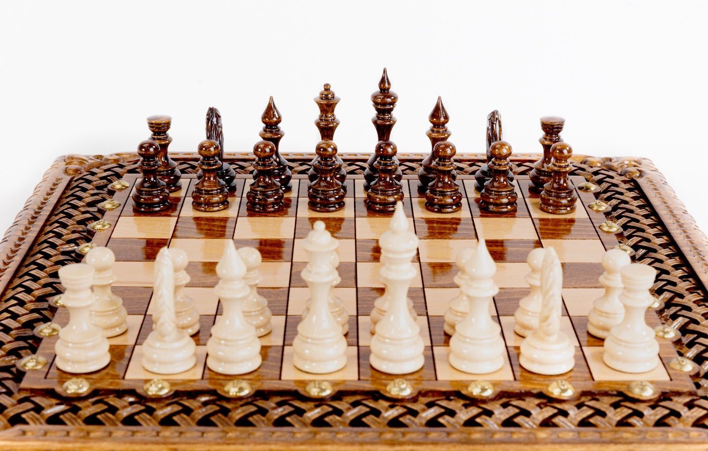Chess Set - Square Wooden Design with Bronze Legs - Unumperfectus