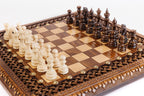 Handcrafted Armenian wooden chess board elevated bronze support style