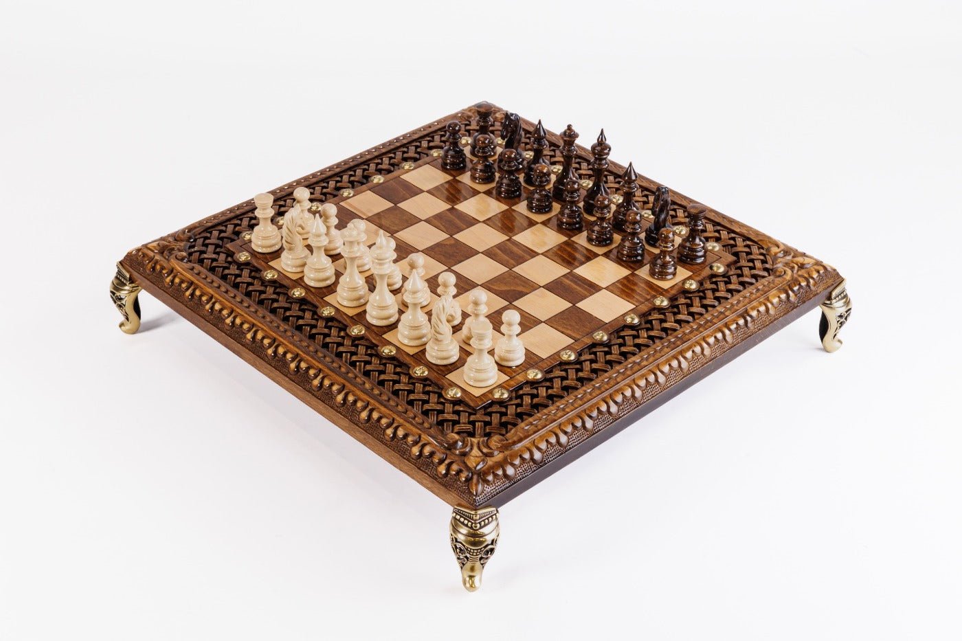 Luxury Armenian square chess set with bronze legs handcrafted design