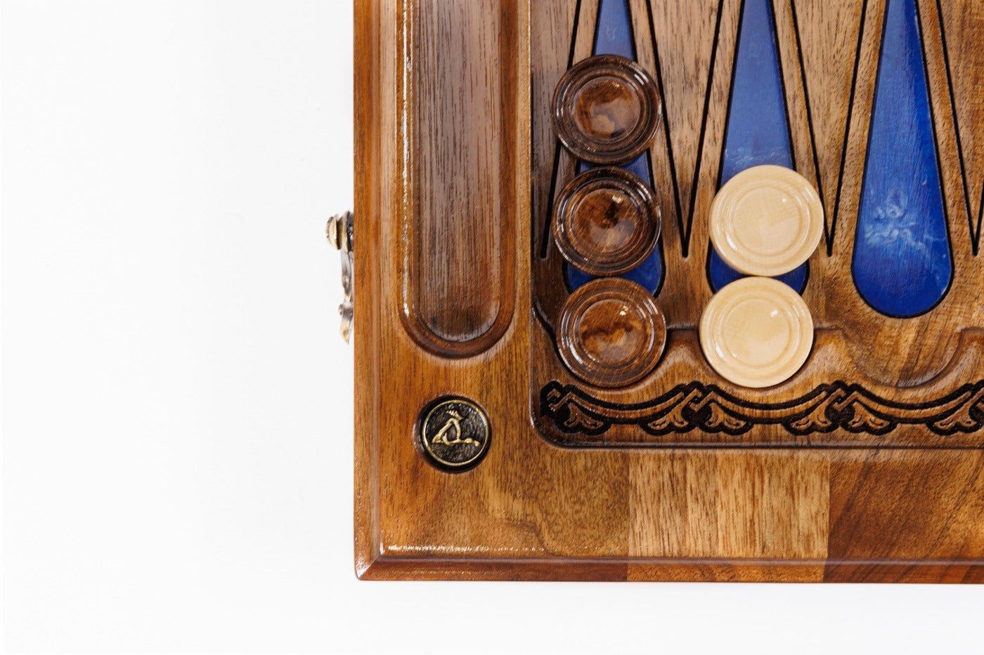 Hand Carved Luxury Wooden Chess Set & Backgammon — Ornamental Braid & Blue Epoxy 60 cm | 23.6" - Unumperfectus