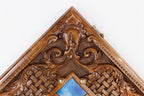 Hand Carved Ornamental Braid Blue Epoxy chess and backgammon set - full view