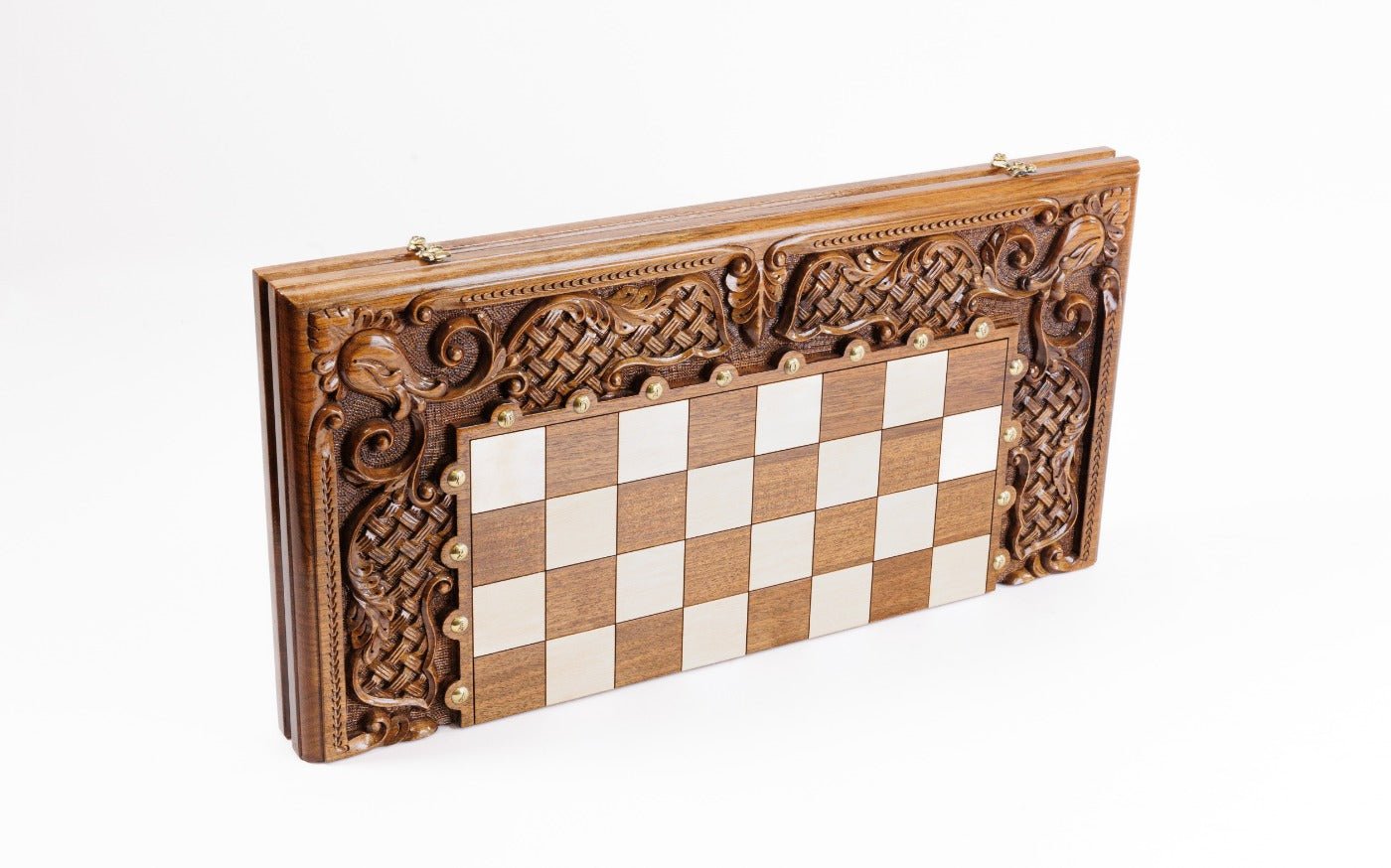 Hand Carved Luxury Chess Set & Backgammon With Ornamental Braid 60 cm | 23.6" - Unumperfectus