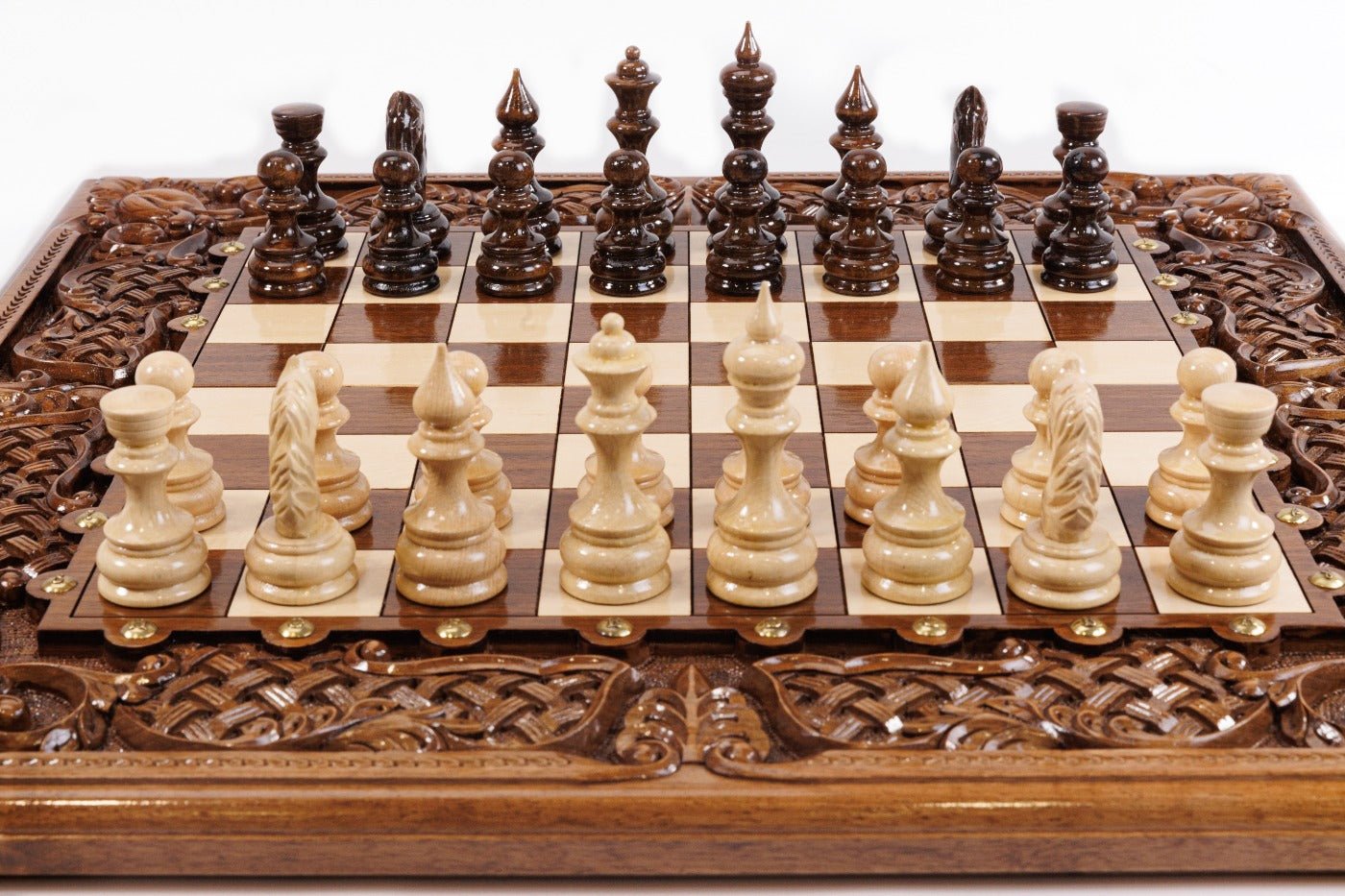 Hand Carved Luxury Chess Set & Backgammon With Ornamental Braid 60 cm | 23.6" - Unumperfectus