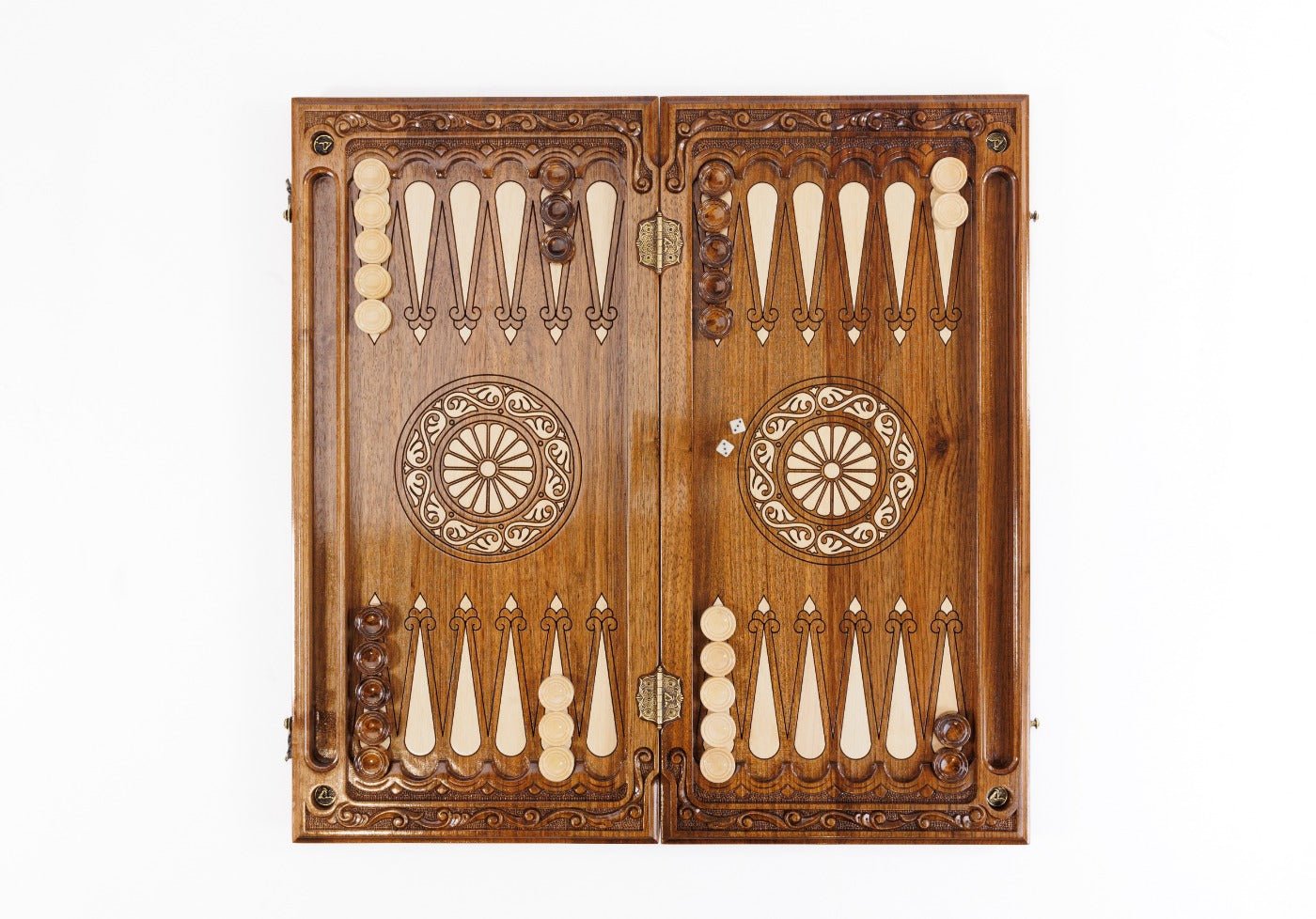 Hand Carved Luxury Chess Set & Backgammon With Ornamental Braid 60 cm | 23.6" - Unumperfectus