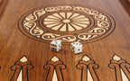 Hand Carved Ornamental Braid chess and backgammon set - close-up of hand-carved chess pieces