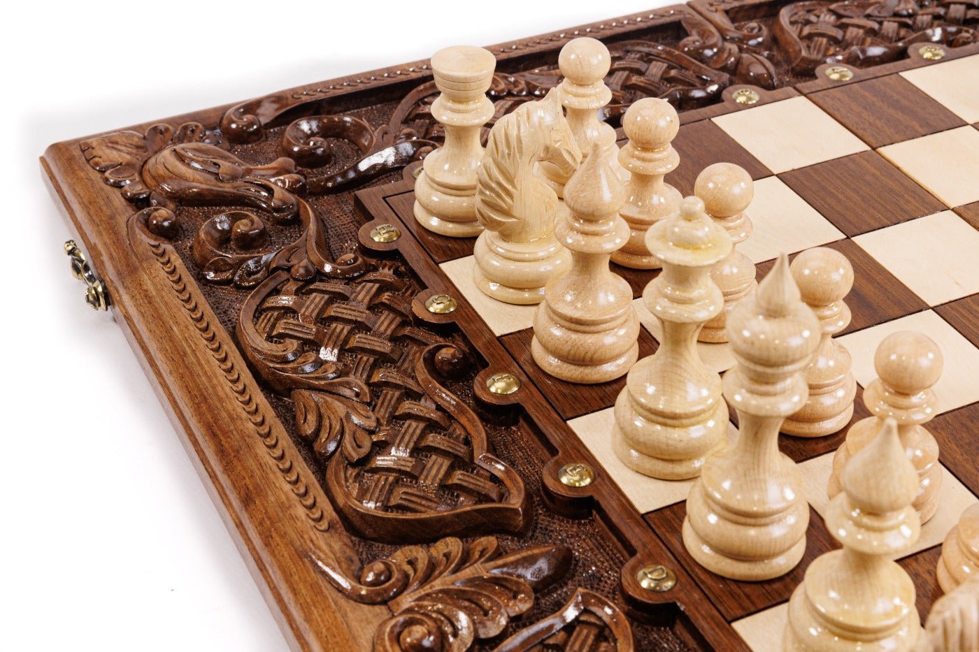 Hand Carved Luxury Chess Set & Backgammon With Ornamental Braid 60 cm | 23.6" - Unumperfectus