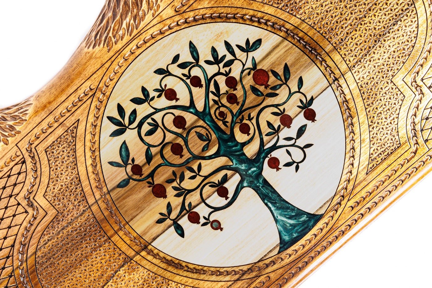 Luxury backgammon board pomegranate artwork inspired by Ararat landscape