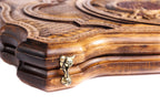 Pomegranate backgammon board - detail of the wood grain and finish