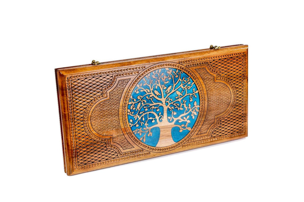 Backgammon Board - Tree With Blue Epoxy - Unumperfectus