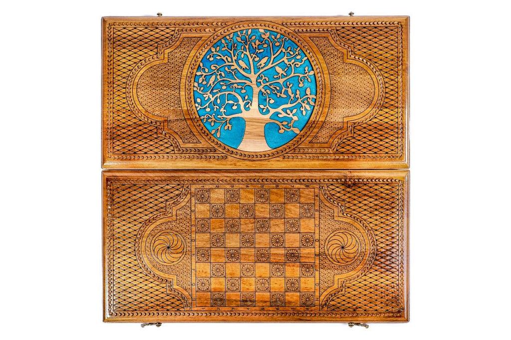 Backgammon Board - Tree With Blue Epoxy - Unumperfectus
