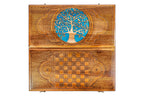 Tree Blue Epoxy backgammon board - close-up of the carved design