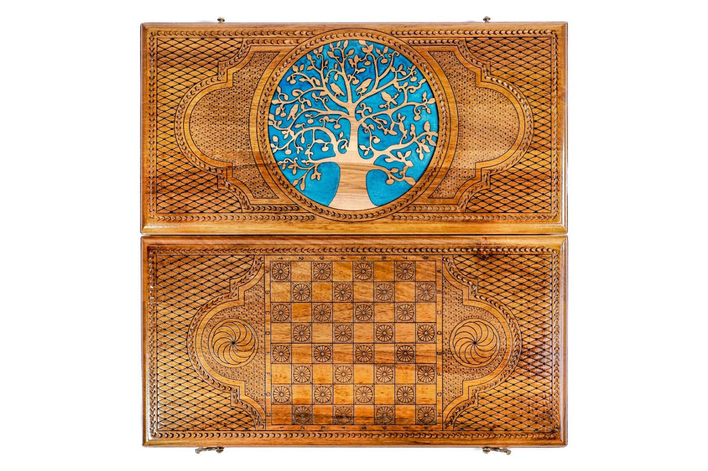 Backgammon Board - Tree With Blue Epoxy - Unumperfectus
