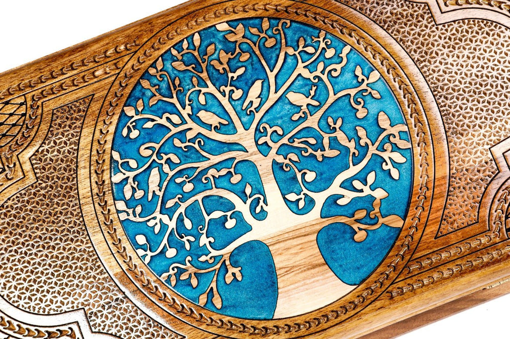 Luxury backgammon board with tree inspired epoxy resin artwork