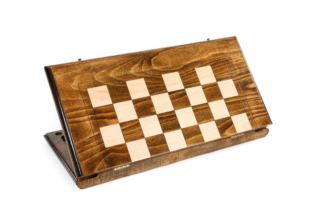 Closed 60 cm wooden chess board standing on edge, smooth classic frame