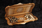 Ornamental Braid Pattern chess and backgammon set - angled view showing the craftsmanship