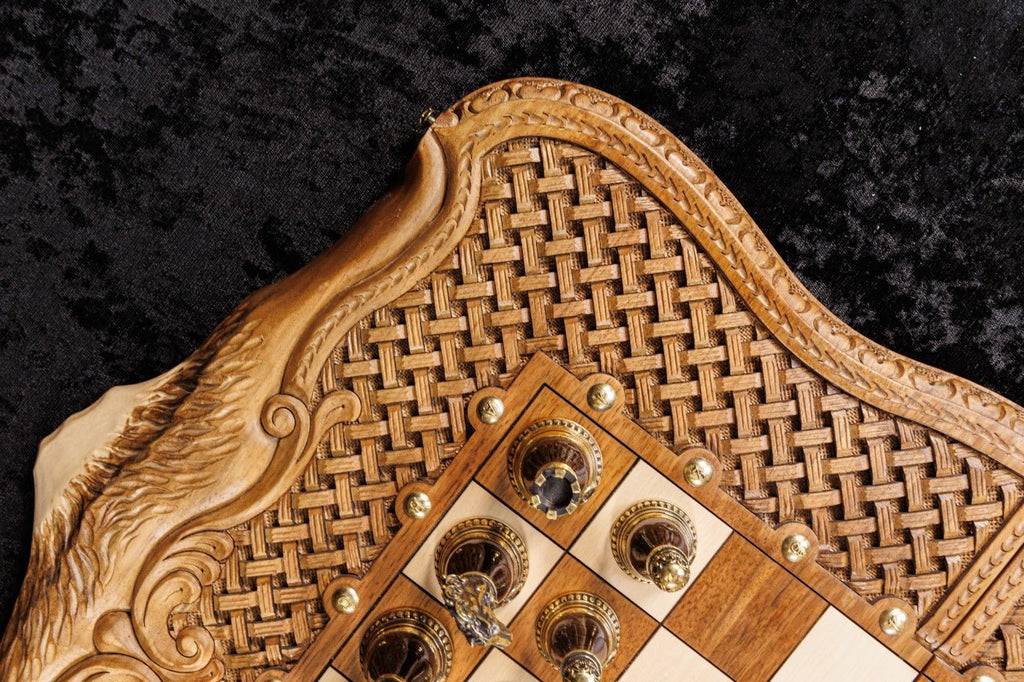 Chess Set & Backgammon Board - Ornamental Braid Pattern 60cm | 23.6" - Unumperfectus